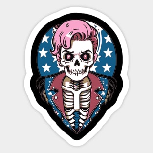 Funny Patriotic Rockabilly Skeleton Sticker